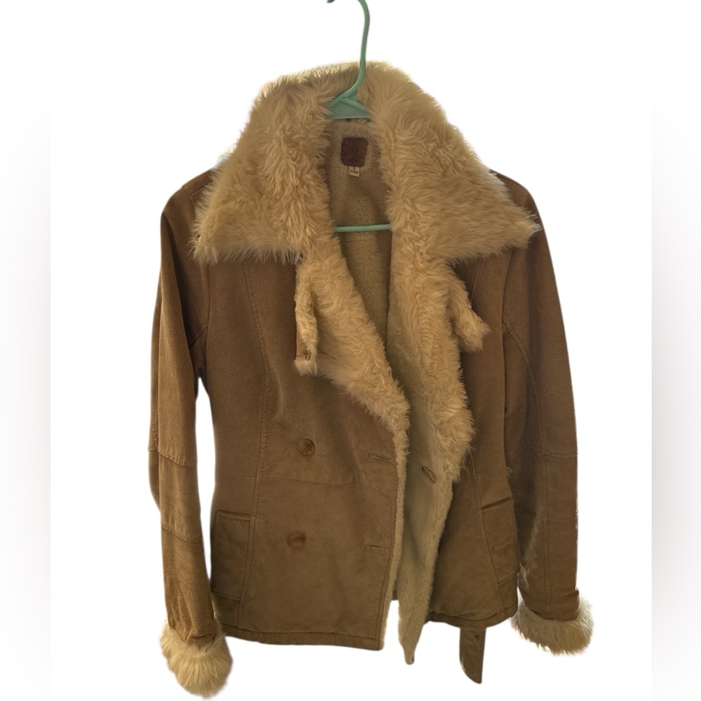 Tan Genuine Suede Shearling Jacket